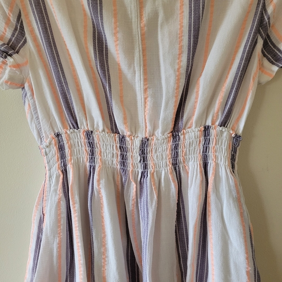 J Crew Factory Medium Cotton V Neck Dress Elastic Waist Stripes - Picture 3 of 10